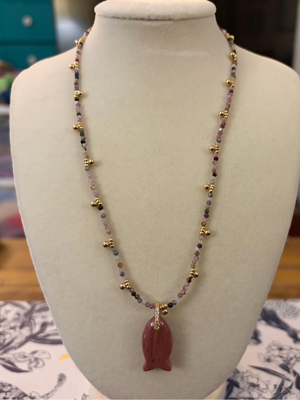 💖💛Pink Fish Pendant Multicolor Beaded Boho Luxe Statement Necklace